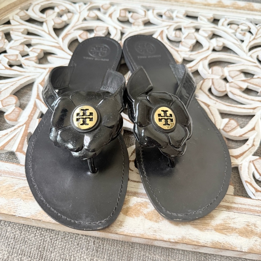 Tory Burch Black Logo Flip Flop Sandals Shoes Women’s 10